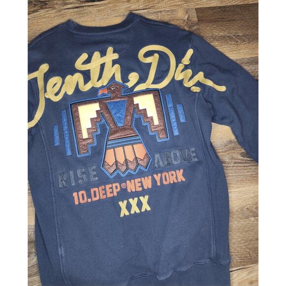 10.Deep New York Men’s Sweatshirt Size Large Navy Crewneck Rise Above Eagle Grap - Picture 12 of 12